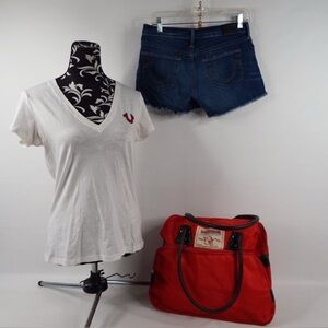 True Religion 3-Piece Women's Set. Short S, Shorts 28, Tote